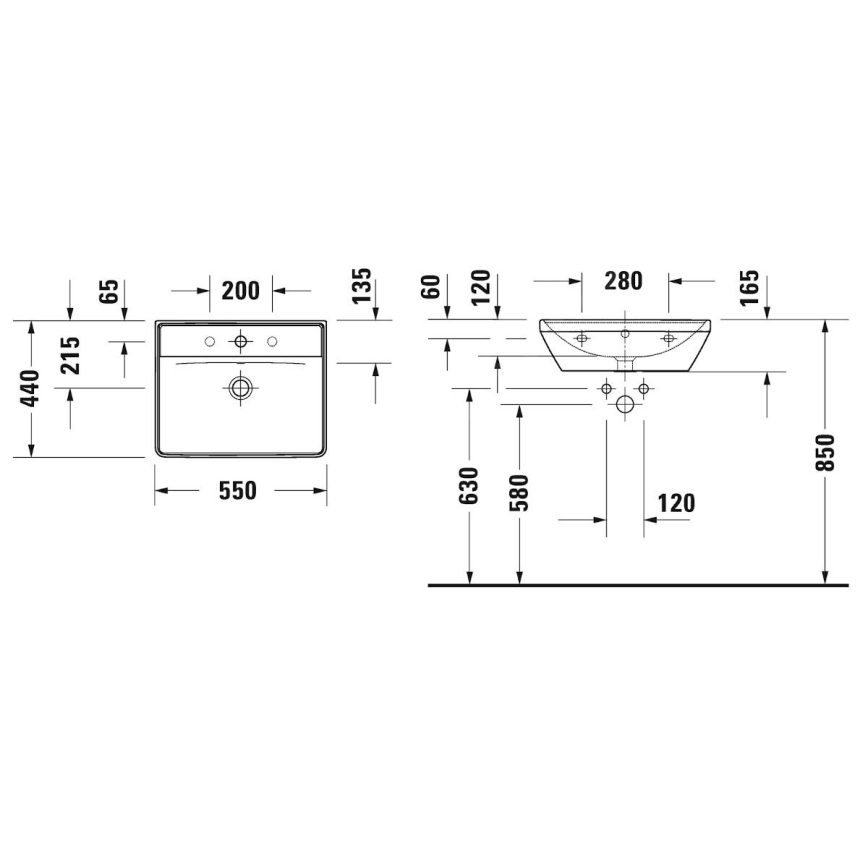 Duravit 2366550060 - Κρεμαστός νιπτήρας D-NEO 55 x 44 εκ., κεραμικός, σε γυαλιστερό λευκό