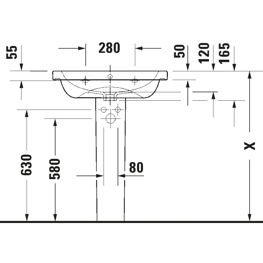 Duravit 23996500002 - Επιτοίχιος νιπτήρας D-CODE 65 x 48 cm από κεραμικό με γυαλιστερό λευκό φινίρισμα