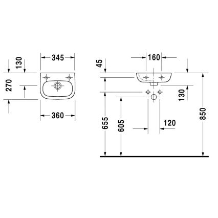 Duravit 7053600092 - Κρεμαστός νιπτήρας D-CODE 36x27 cm κεραμικό/γυαλιστερό λευκό