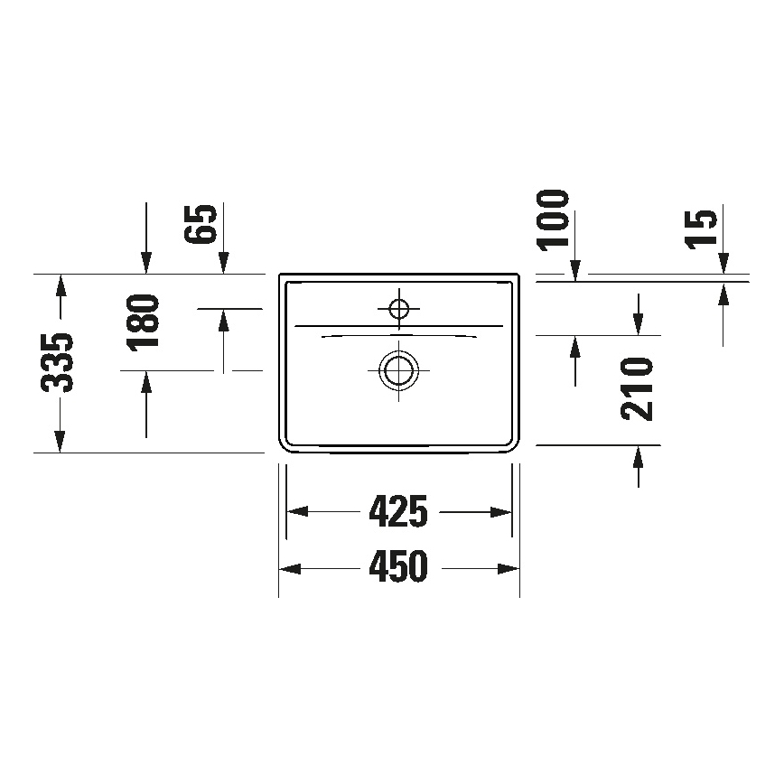 Duravit 738450041 - Επιτοίχιος νιπτήρας D-NEO 45x33,5 cm, κεραμικός σε γυαλιστερό λευκό