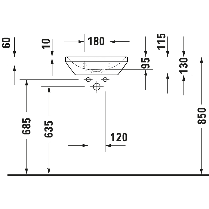 Duravit 738450041 - Επιτοίχιος νιπτήρας D-NEO 45x33,5 cm, κεραμικός σε γυαλιστερό λευκό