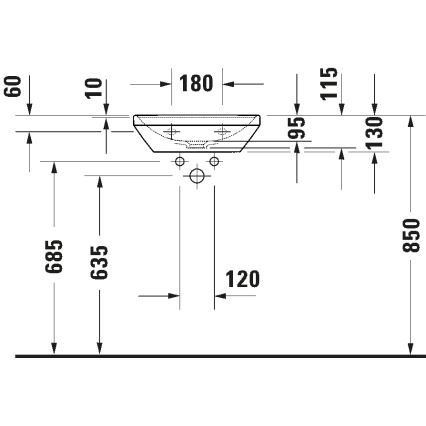 Duravit 738450041 - Επιτοίχιος νιπτήρας D-NEO 45x33,5 cm, κεραμικός σε γυαλιστερό λευκό
