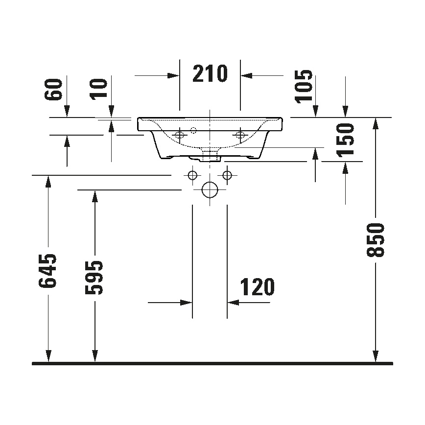 Duravit 742500060 - Επιτοίχιος νιπτήρας D-NEO 50x40 cm, κεραμικός σε γυαλιστερό λευκό
