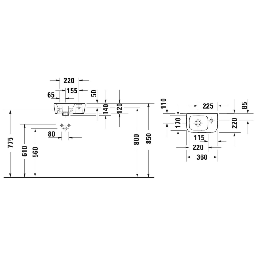Duravit 7453600412 - Κρεμαστός νιπτήρας D-NEO 36 x 22 εκ., κεραμικός, γυαλιστερό λευκό