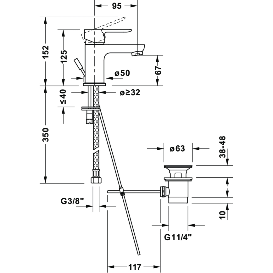 Duravit DC1013001046 - Μπαταρία νιπτήρα + αναδυόμενη τάπα D-CODE, ματ μαύρο