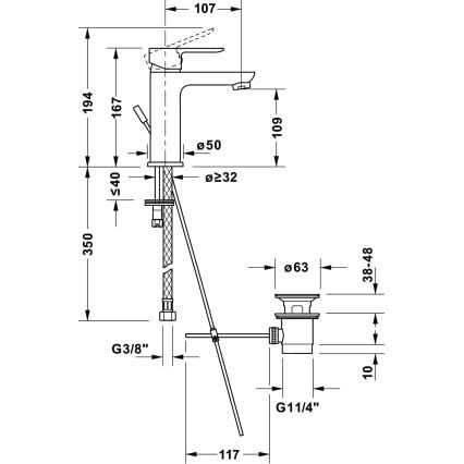 Duravit DC1023001046 - Μπαταρία νιπτήρα + βαλβίδα αποστράγγισης D-CODE ματ μαύρο