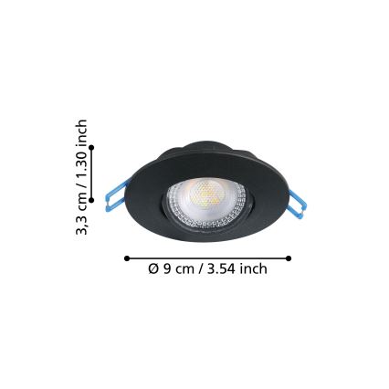 Eglo - Σετ 3x LED εντοιχισμένο φωτιστικό οροφής LED/4,9W/230V 2700/4000/6500K Ø 9 cm μαύρο
