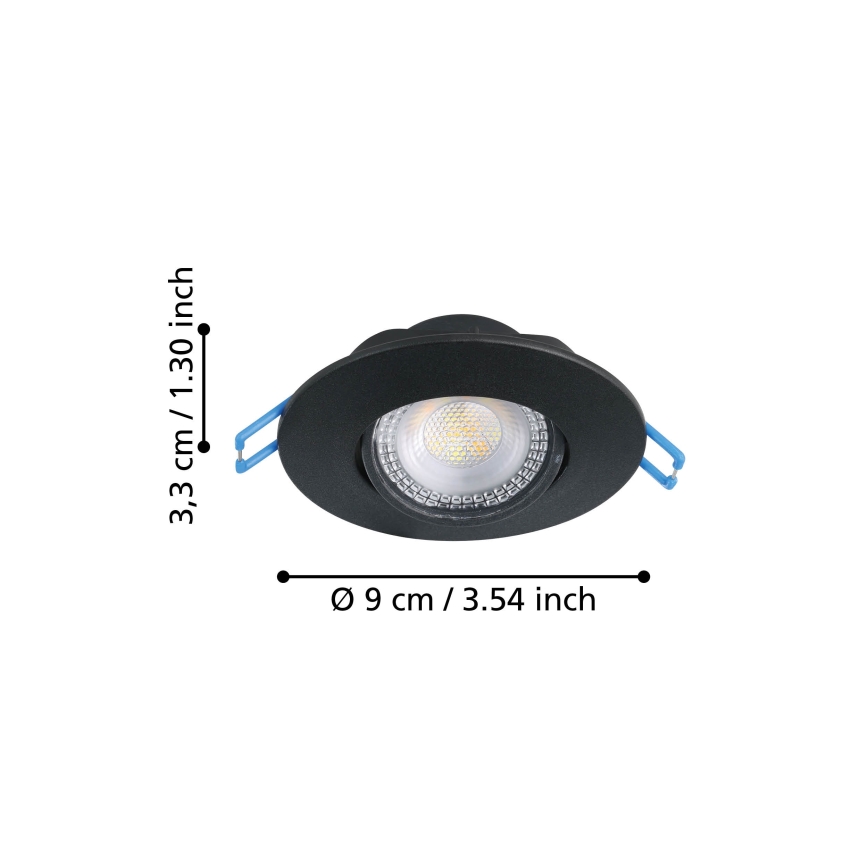 Eglo - Σετ 3x LED εντοιχισμένο φωτιστικό οροφής LED/4,9W/230V 2700/4000/6500K Ø 9 cm μαύρο