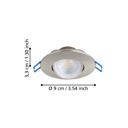 Eglo - Σετ 7 χωνευτών φωτιστικών LED, 4,9 W, 230 V, 2700/4000/6500 K, διάμ. 9 εκ., ματ χρώμιο