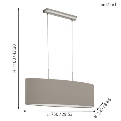 Eglo - Κρεμαστό φωτιστικό οροφής 2xE27/60W/230V taupe