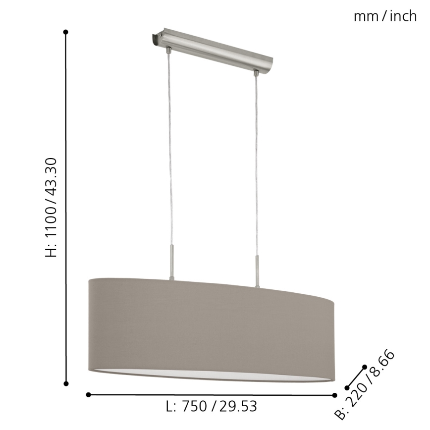 Eglo - Κρεμαστό φωτιστικό οροφής 2xE27/60W/230V taupe