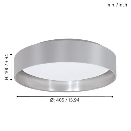 Eglo 31623 - Φωτιστικό οροφής LED MASERLO LED/16W/230V 3000K διάμ. 40,5 εκ. γκρι/ασημί
