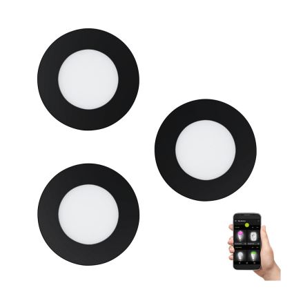 Eglo 31743 - ΣΕΤ 3x ρυθμιζόμενα εντοιχισμένα φωτιστικά οροφής για μπάνιο FUEVA-Z LED/2,8W/230V 2700-6500 IP44 μαύρα διάμ. 8,5 cm