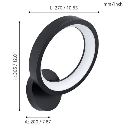 Eglo 32325 - LED RGBW Φωτιστικό τοίχου dimming MARGHERA-C LED/16W/230V 2700-6500K μαύρο