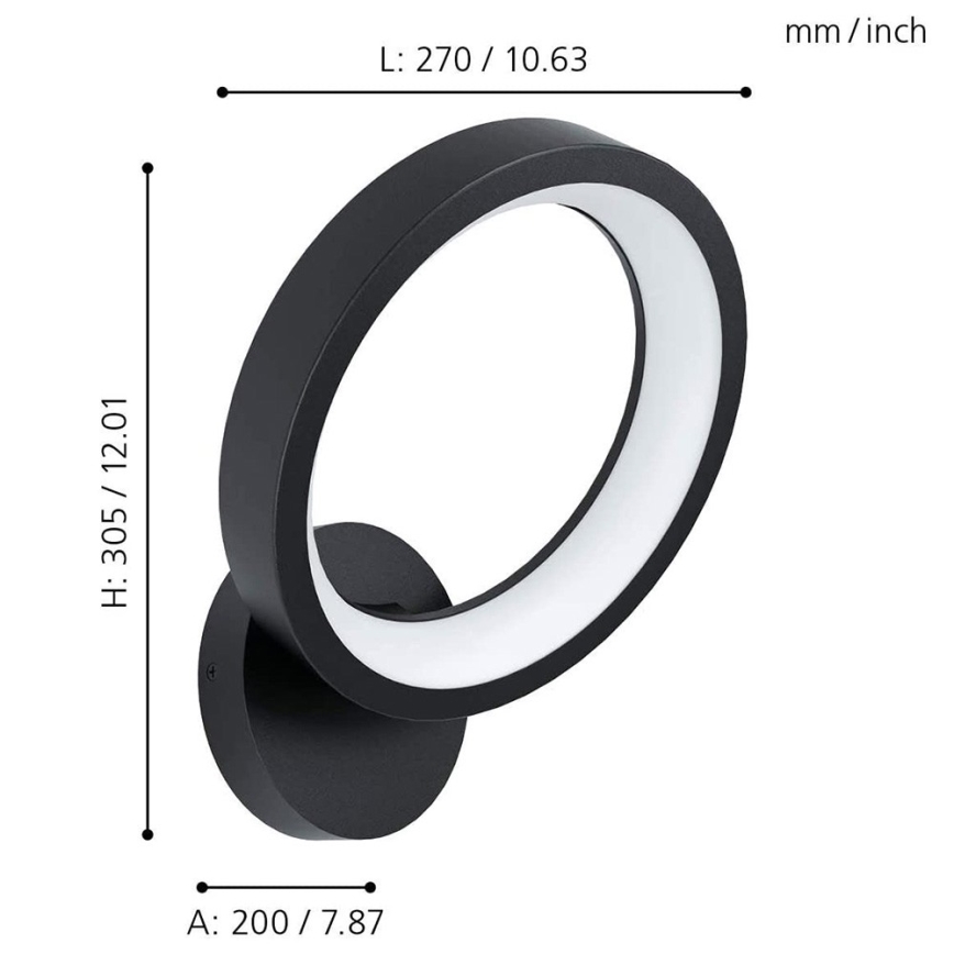 Eglo 32325 - LED RGBW Φωτιστικό τοίχου dimming MARGHERA-C LED/16W/230V 2700-6500K μαύρο