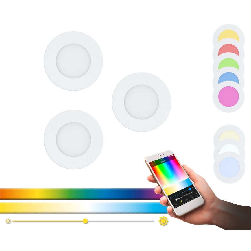Eglo - Σετ 3 τεμ. LED RGB ρυθμιζόμενο χωνευτό φωτιστικό οροφής FUEVA-C LED/3W/230V Ø 8,5 cm