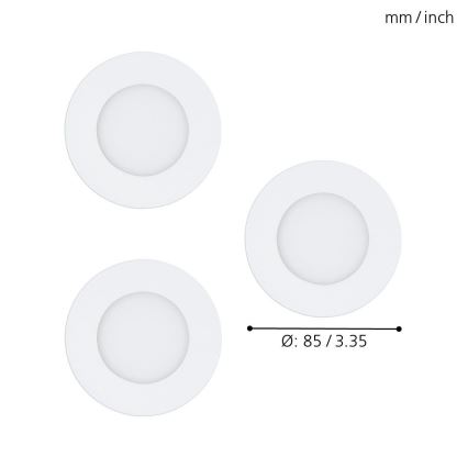 Eglo - Σετ 3x LED RGB χωνευτά ρυθμιζόμενα φωτιστικά οροφής FUEVA-C 1xLED/3W/230V διάμ. 8,5 cm