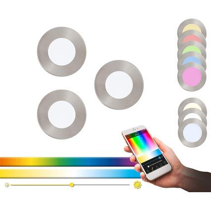 Eglo - ΣΕΤ 3x LED RGB Χωνευτό φωτιστικό οροφής dimming FUEVA-C 1xLED/3W/230V