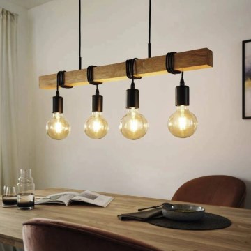 Eglo 33378 -  Κρεμαστό φωτιστικό οροφής LED TOWNSHEND 4xE27/4W/230V 2200K μπεζ/μαύρο