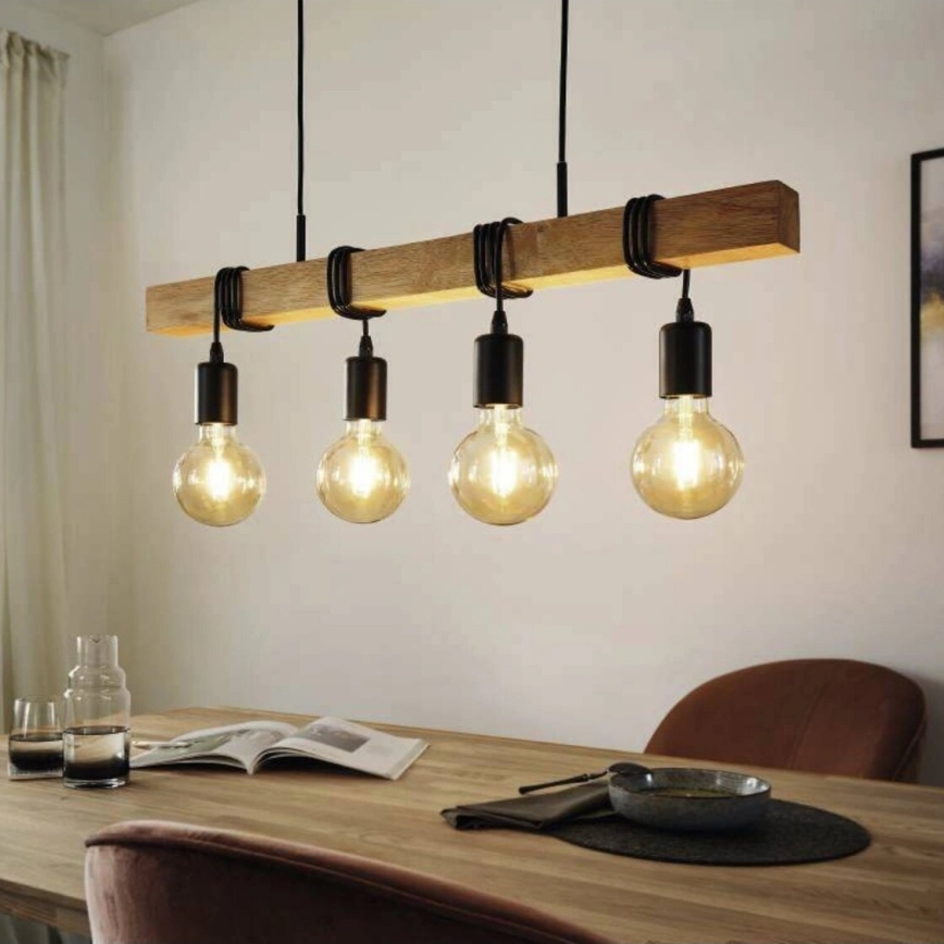 Eglo 33378 -  Κρεμαστό φωτιστικό οροφής LED TOWNSHEND 4xE27/4W/230V 2200K μπεζ/μαύρο