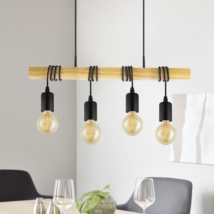 Eglo 33378 -  Κρεμαστό φωτιστικό οροφής LED TOWNSHEND 4xE27/4W/230V 2200K μπεζ/μαύρο