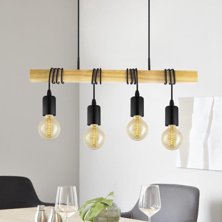 Eglo 33378 -  Κρεμαστό φωτιστικό οροφής LED TOWNSHEND 4xE27/4W/230V 2200K μπεζ/μαύρο