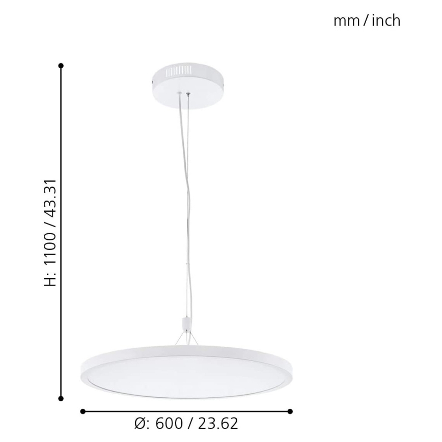 Eglo 33676 - LED RGBW Ρυθμιζόμενο κρεμαστό φωτιστικό με καλώδιο CERIGNOLA-C LED/32W/230V 2700-6500K λευκό + τηλεχειριστήριο