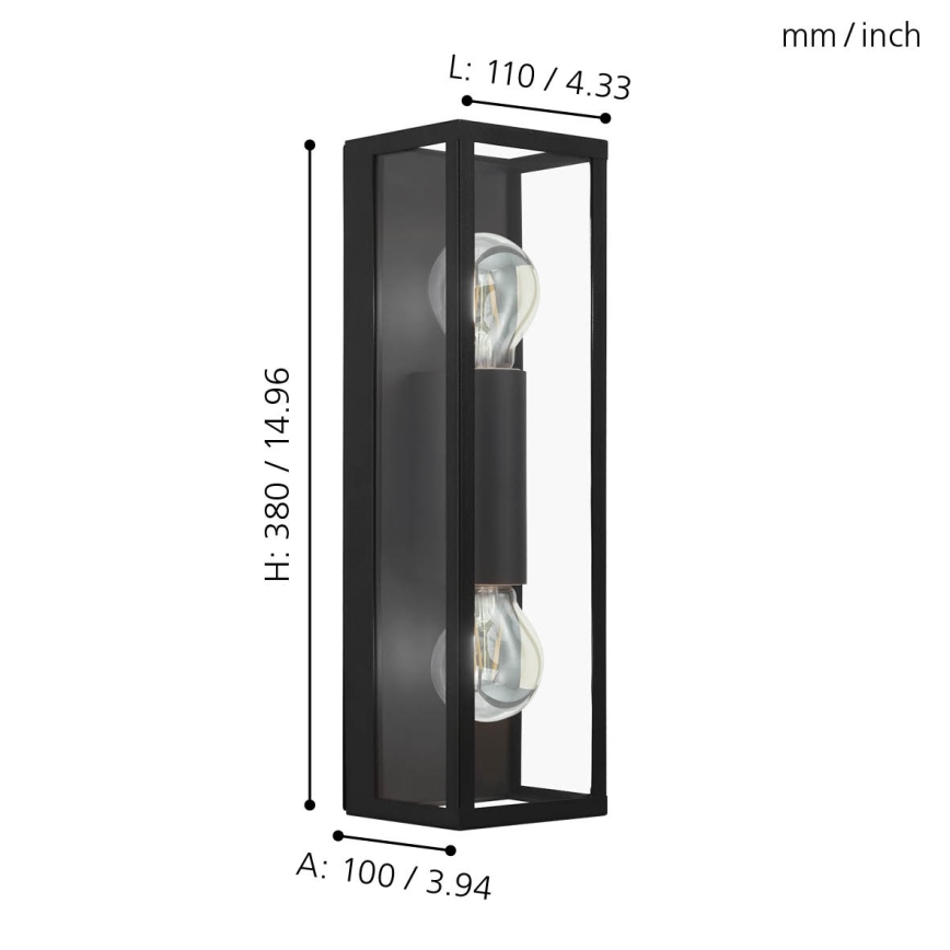 Eglo 33856 - Εξωτερικό φωτιστικό τοίχου ALAMONTE 2xE27/60W/230V IP44 μαύρο
