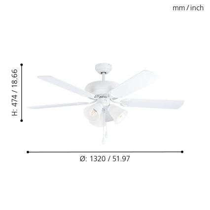 Eglo 35076 - Ανεμιστήρας οροφής LAS PALMAS 3xE27/40W/230V λευκός