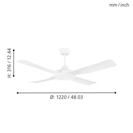 Eglo - Ανεμιστήρας οροφής 52W/230V +  RC λευκό