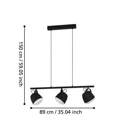 Eglo - Κρεμαστό φωτιστικό οροφής 3xE27/28W/230V μαύρο