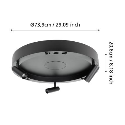 Eglo - LED Dimmable φωτιστικό οροφής 3xLED/8W/230V + 3xLED/8,5W 3000K μαύρο + τηλεχειριστήριο