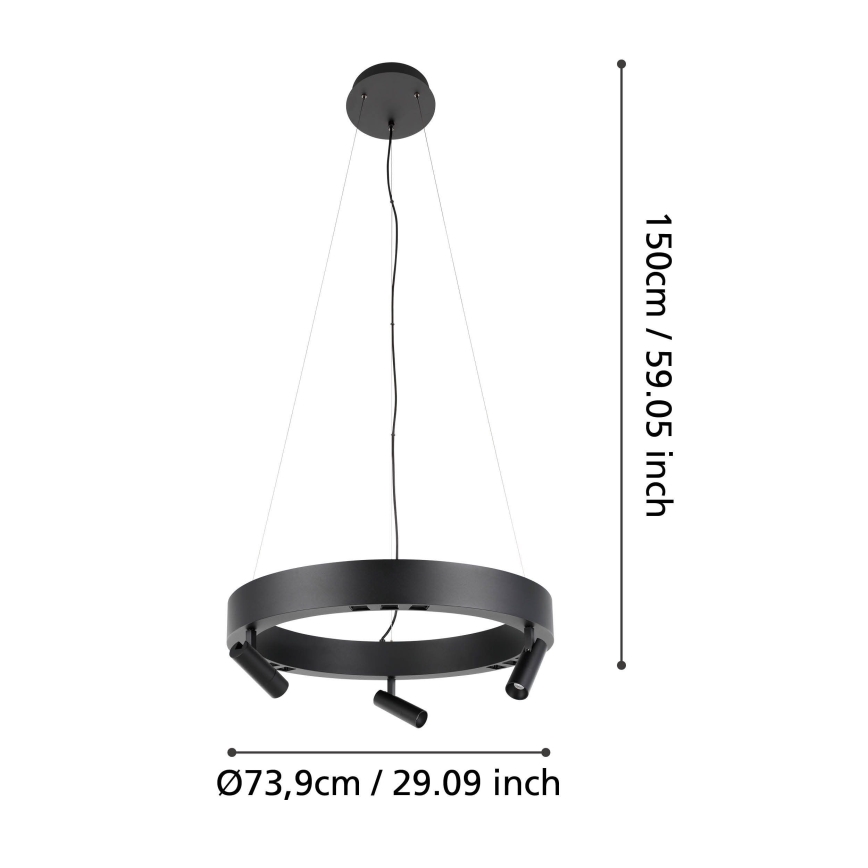 Eglo - Ρυθμιζόμενο φωτιστικό οροφής με καλώδιο 3xLED/8W/230V + 3xLED/8,5W 3000K μαύρο + τηλεχειριστήριο