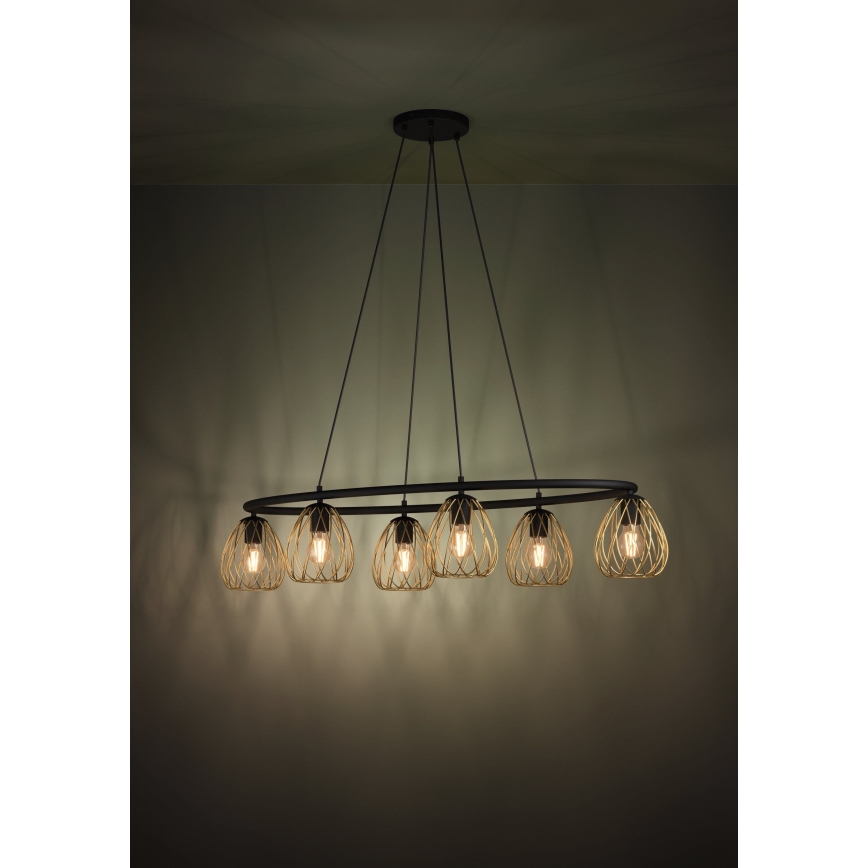 Eglo - Κρεμαστό φωτιστικό οροφής 6xE27/40W/230V μαύρο/χρυσό