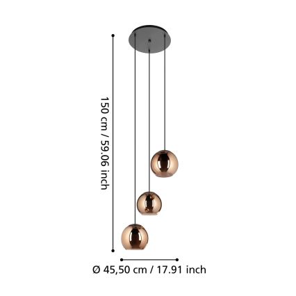 Eglo - Κρεμαστό φωτιστικό οροφής 3xE27/40W/230V χαλκός
