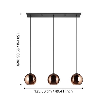 Eglo - Κρεμαστό φωτιστικό οροφής 3xE27/40W/230V χαλκός