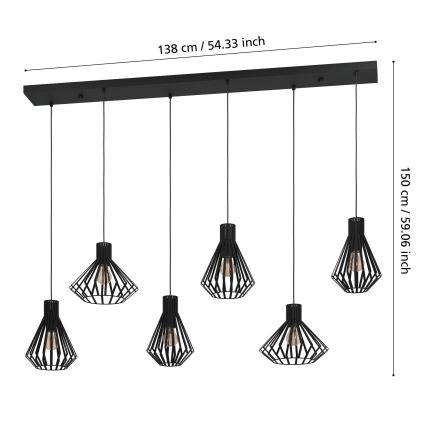 Eglo - Κρεμαστό φωτιστικό οροφής 6xE27/40W/230V μαύρο