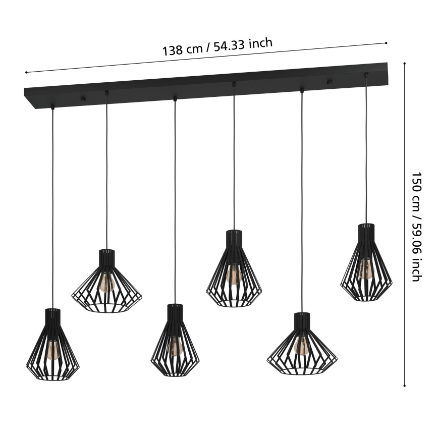 Eglo - Κρεμαστό φωτιστικό οροφής 6xE27/40W/230V μαύρο