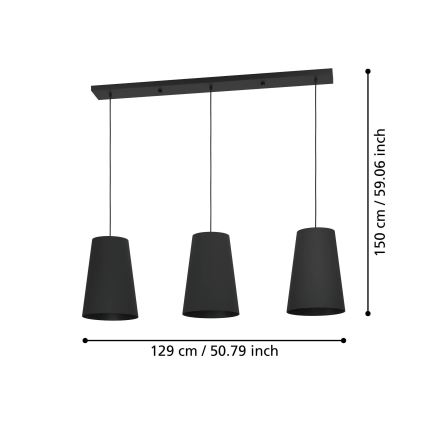 Eglo - Κρεμαστό φωτιστικό οροφής 3xE27/40W/230V μαύρο
