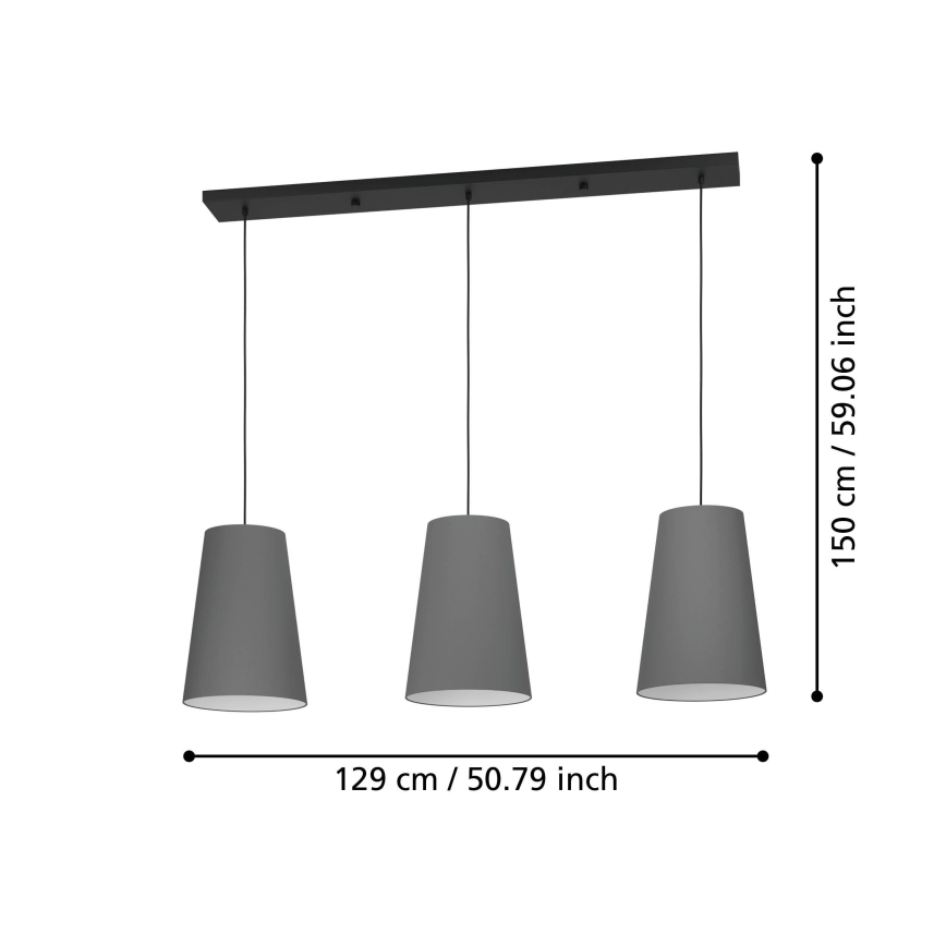 Eglo - Κρεμαστό φωτιστικό οροφής 3xE27/40W/230V γκρι