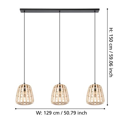 Eglo - Κρεμαστό φωτιστικό οροφής 3xE27/40W/230V μπαμπού
