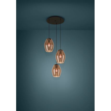 Eglo - Κρεμαστό φωτιστικό οροφής 3xE27/40W/230V καφέ