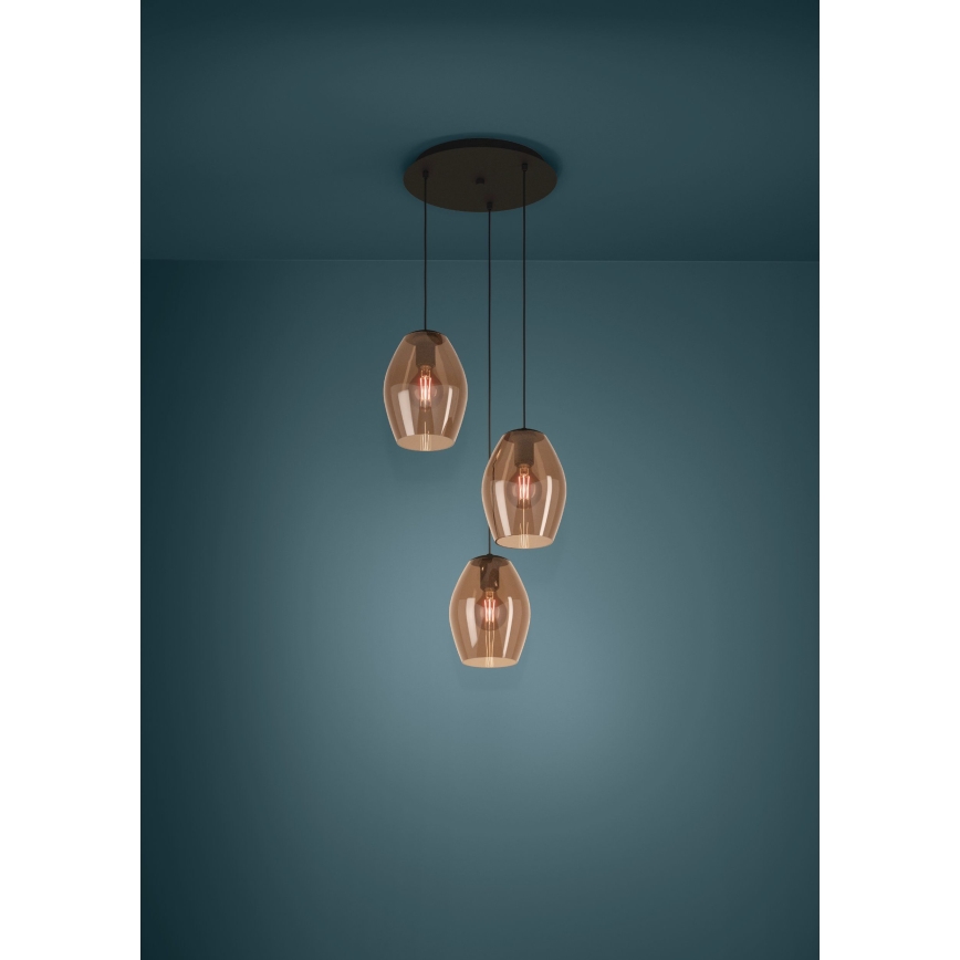 Eglo - Κρεμαστό φωτιστικό οροφής 3xE27/40W/230V καφέ