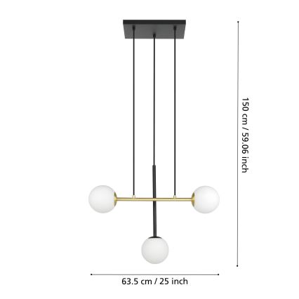 Eglo - Κρεμαστό φωτιστικό οροφής 3xE14/40W/230V χρυσό/μαύρο