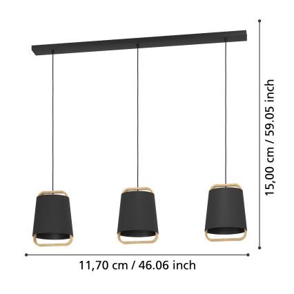 Eglo - Κρεμαστό φωτιστικό οροφής 3xE27/40W/230V μαύρο