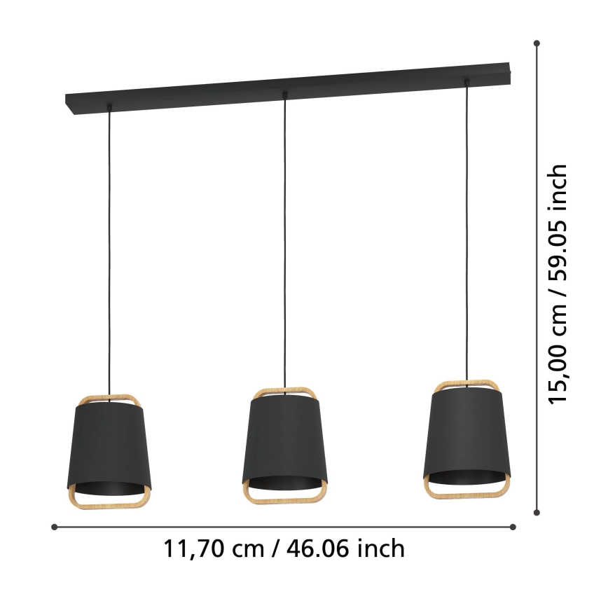 Eglo - Κρεμαστό φωτιστικό οροφής 3xE27/40W/230V μαύρο