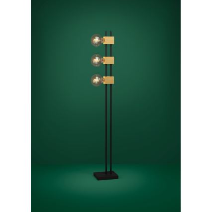 Eglo - Επιδαπέδιο φωτιστικό 3xE27/40W/230V μαύρο/καφέ