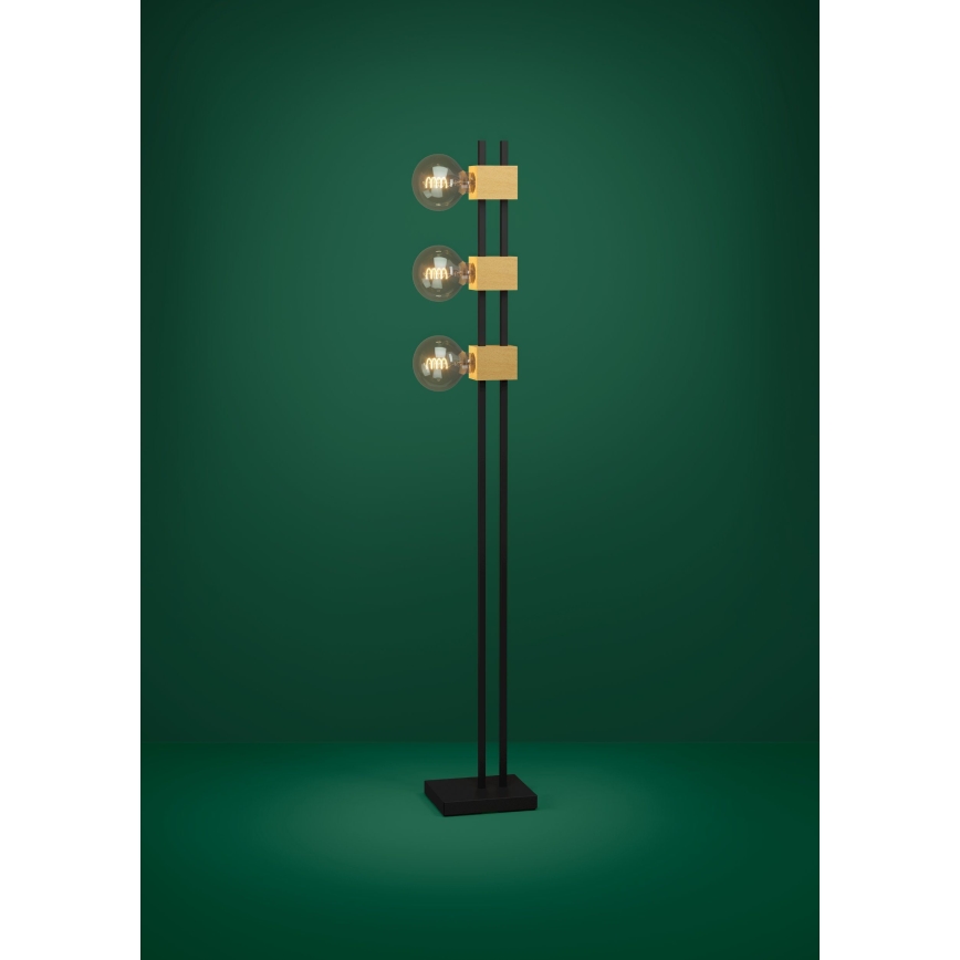 Eglo - Επιδαπέδιο φωτιστικό 3xE27/40W/230V μαύρο/καφέ