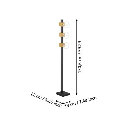 Eglo - Επιδαπέδιο φωτιστικό 3xE27/40W/230V μαύρο/καφέ