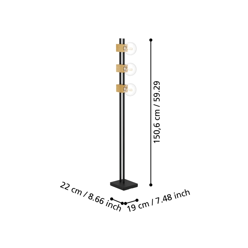 Eglo - Επιδαπέδιο φωτιστικό 3xE27/40W/230V μαύρο/καφέ